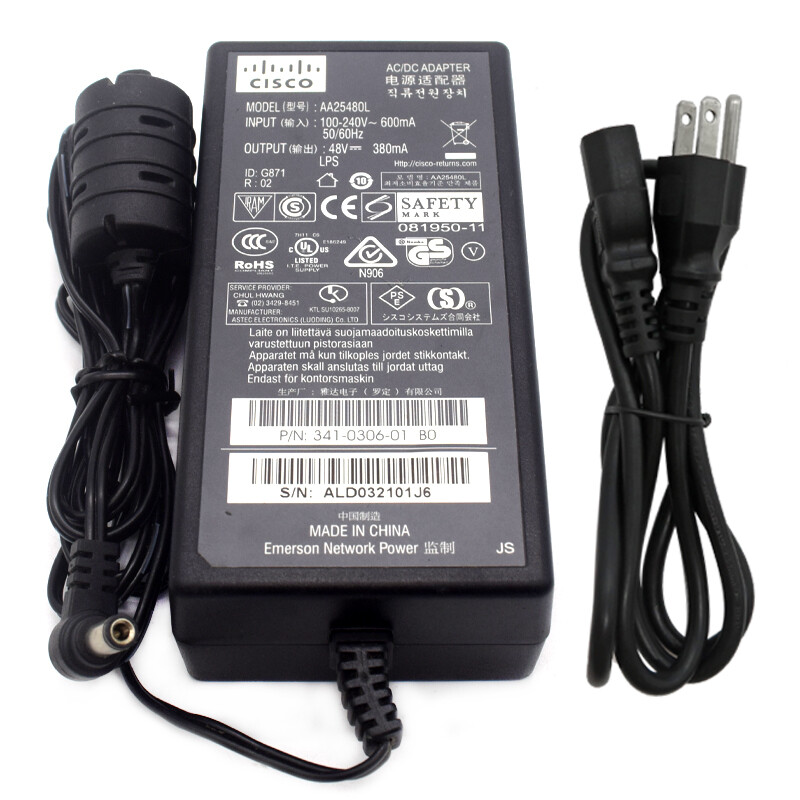 48V 380mA Cisco AA25480L AC Adapter Power Supply Cord Charger P/N:341-0306-01