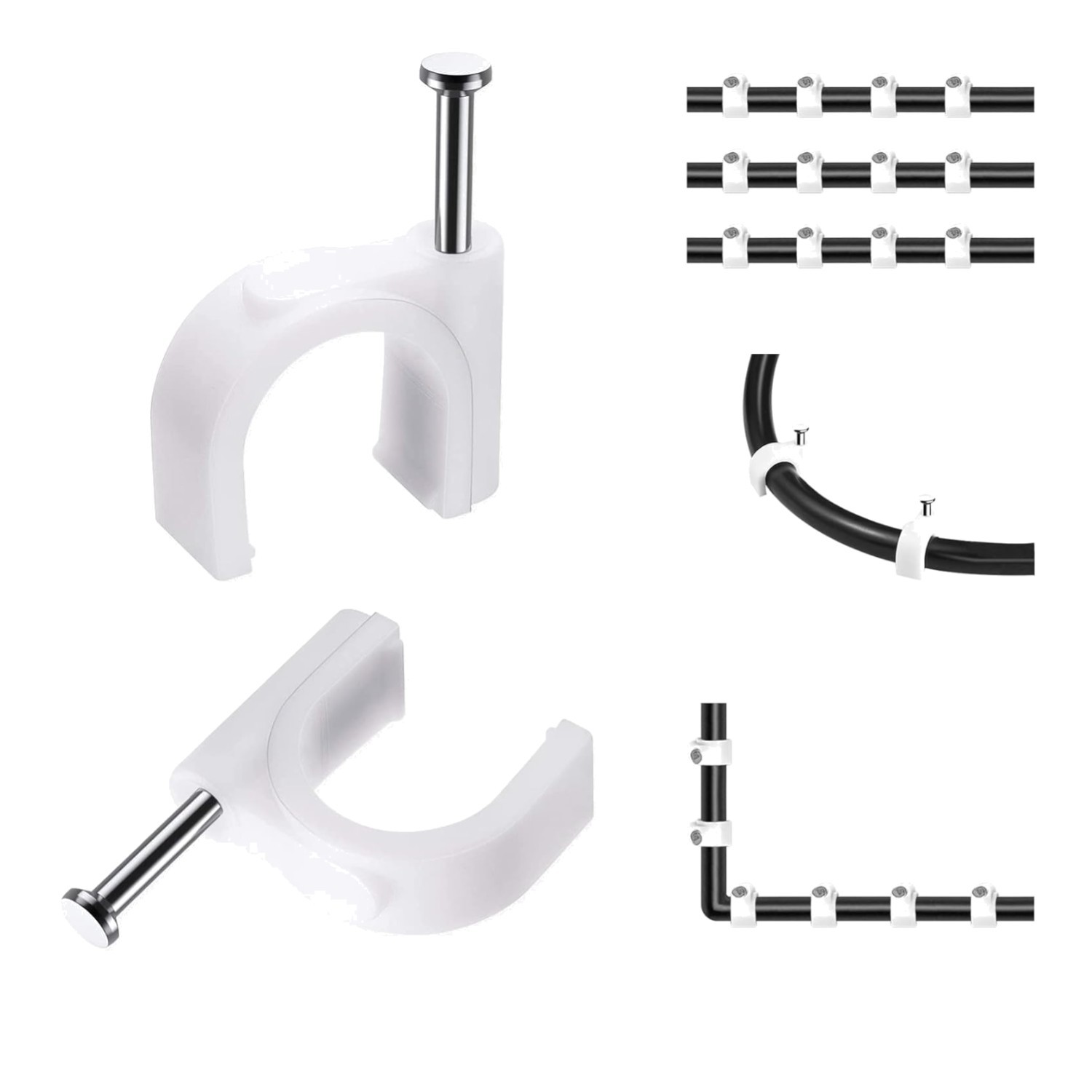 Cable Nails Clips, 100 Pcs, 8mm, Wire Wall Clips, White