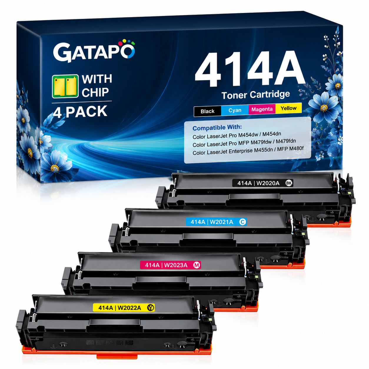 4 PACK Toner for HP 414A W2020A Color Laserjet Pro MFP M479fdw M454dw whit Chip