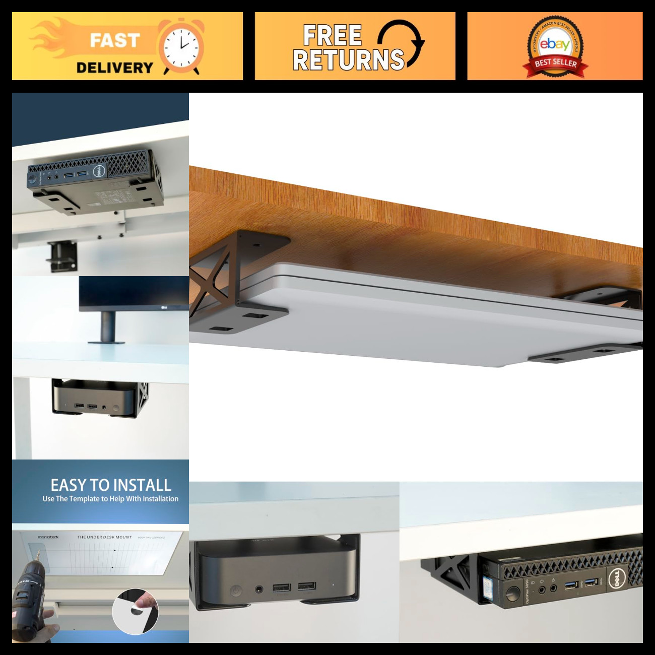 Under Desk CPU Holder for Laptop/Mini PC Storage, Fits Dell, Mac & More
