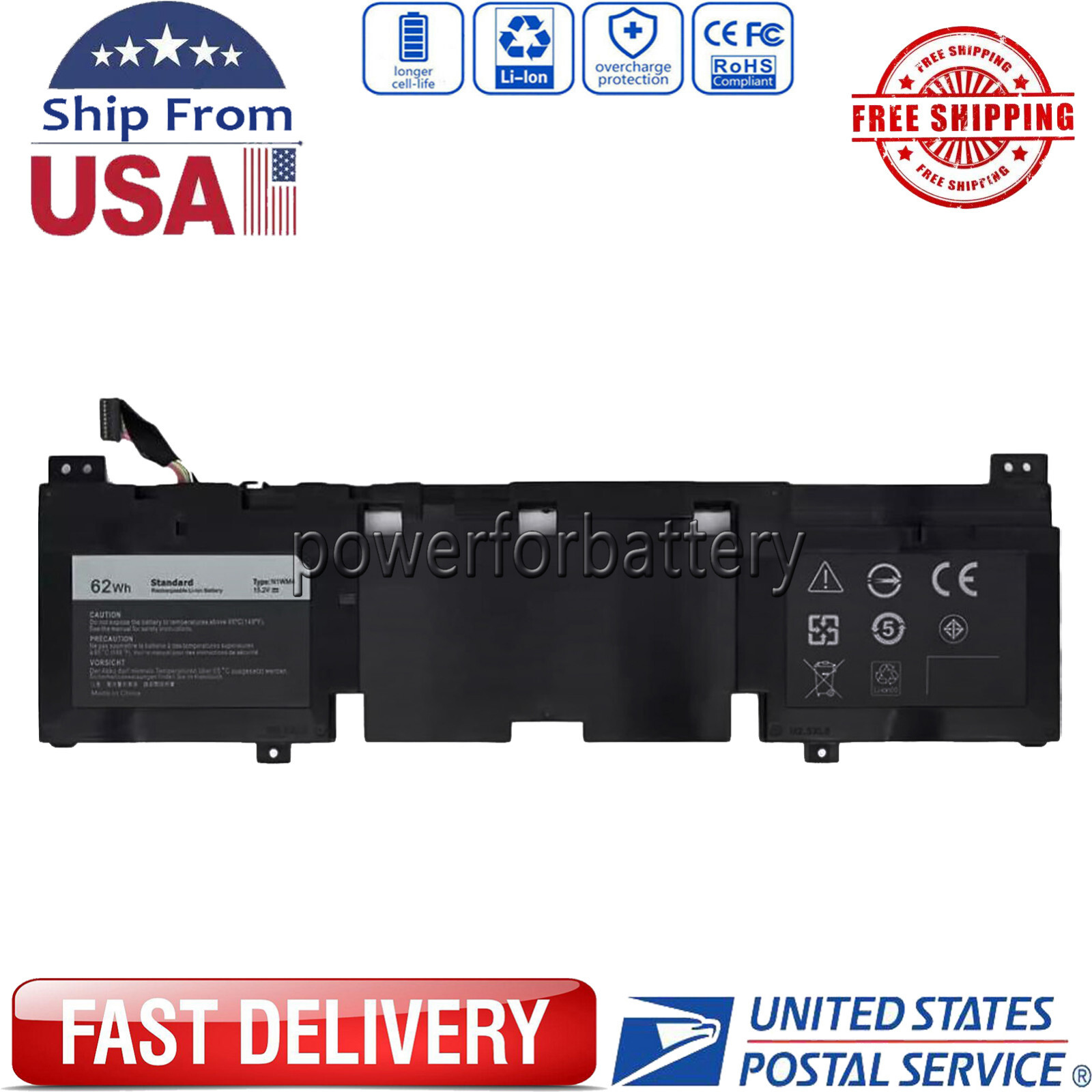 62Wh N1WM4 Battery for Alienware 13 R2 13.3" 2VMGK 02VMGK 257V0 0257V0 3V806 US