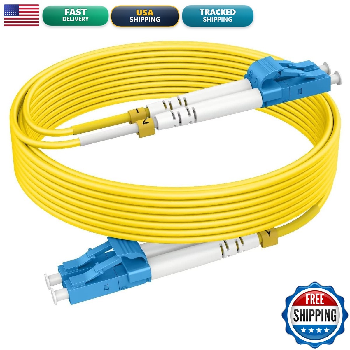 RamboCables OS2 LC-LC Single Mode Fiber Patch Cable 15ft/5m 10pk