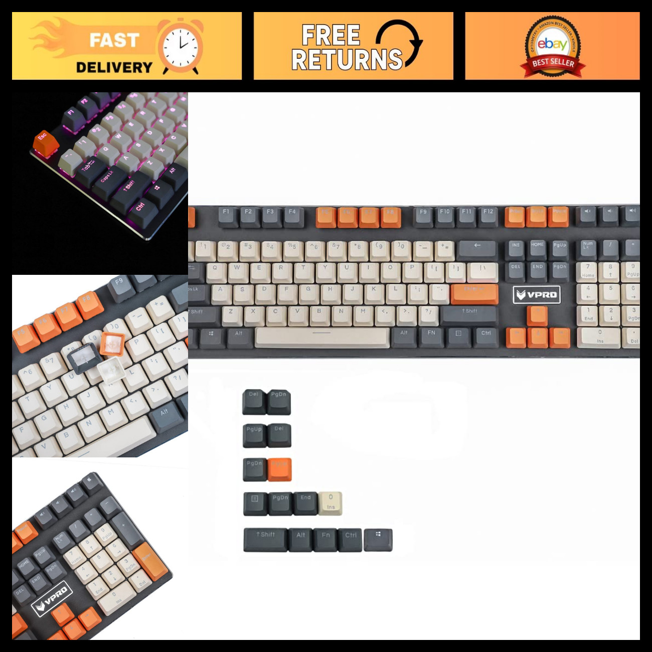Double Shot PBT Rainbow Carbon Sunset Keycaps for MX Switches - Backlit OEM Prof