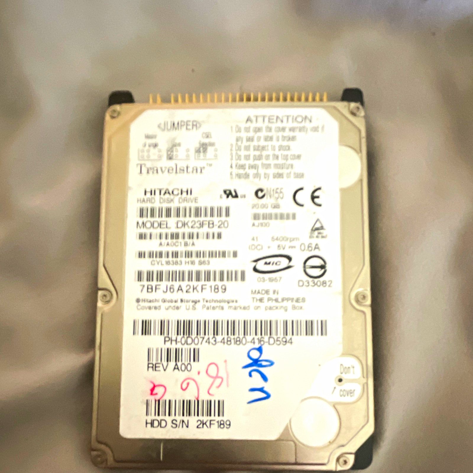 Hitachi Travelstar DK23FB-20 20GB 2.5" IDE 5400RPM 2MB Internal Laptop HDD
