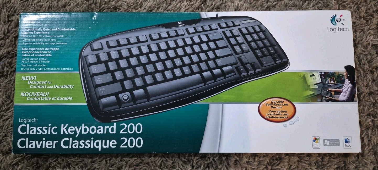 Nice Vintage Logitech Classic 200 Wired Keyboard 9680190403 Brand New In Box USA