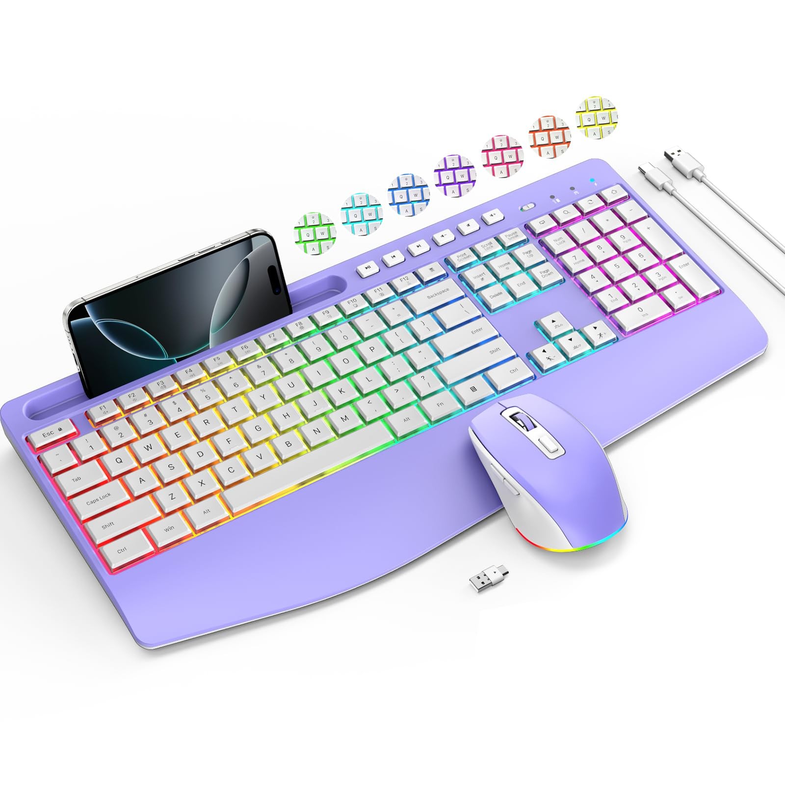 Wireless Keyboard and Mouse Combo- VEILZOR 2.4G Rechargeable Keyboard with Phone