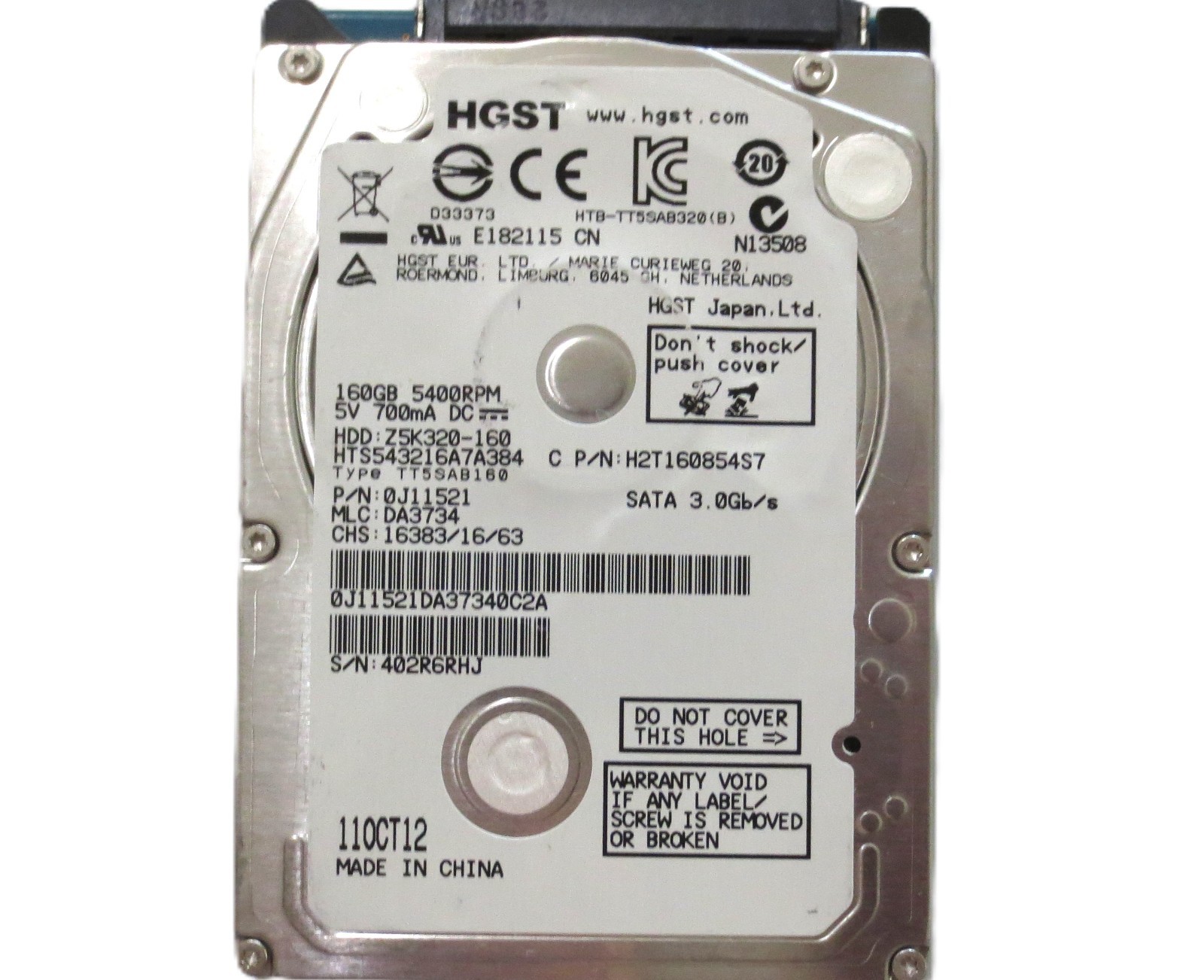 Hitachi HTS543216A7A384 0J11521 DA3734 (402) China 160gb Sata 2.5" HDD OCT-2012