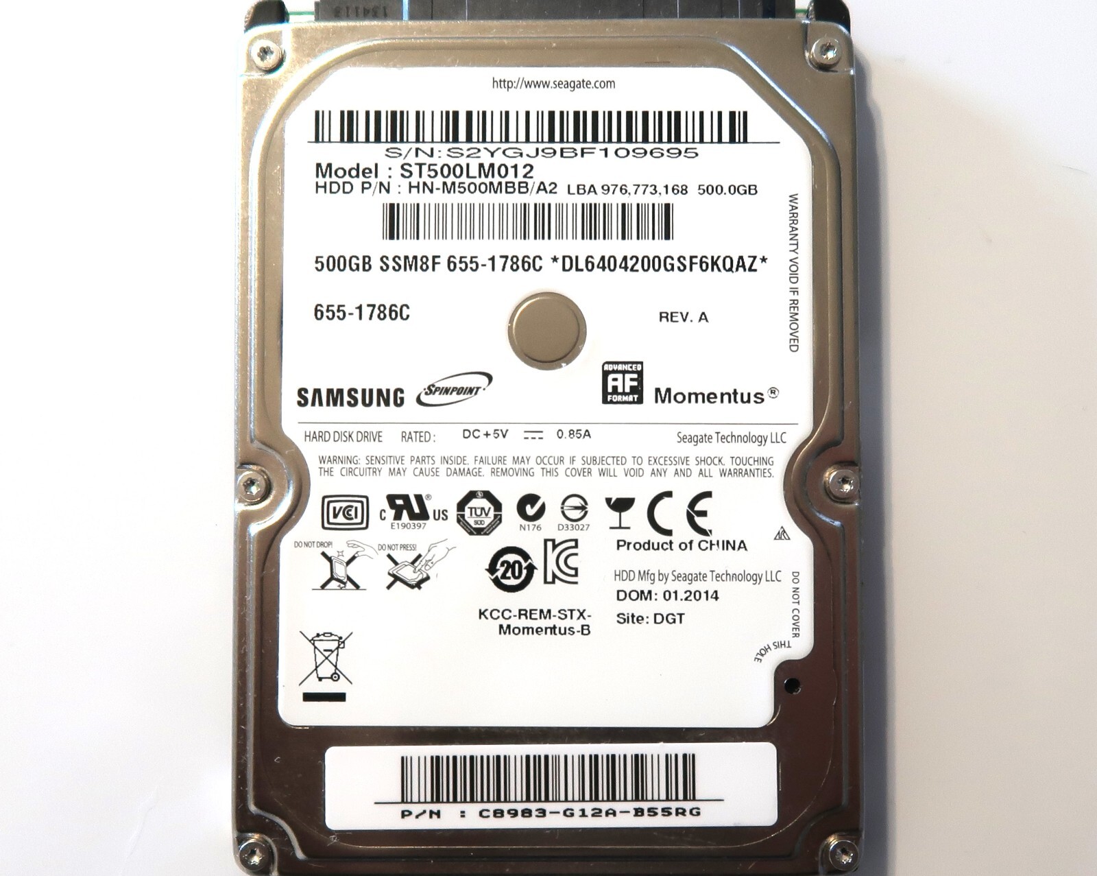 Samsung ST500LM012 HN-M500MBB/A2 (S2YG) REVA DGT C8983-G12A 2.5" 500gb 01.2014