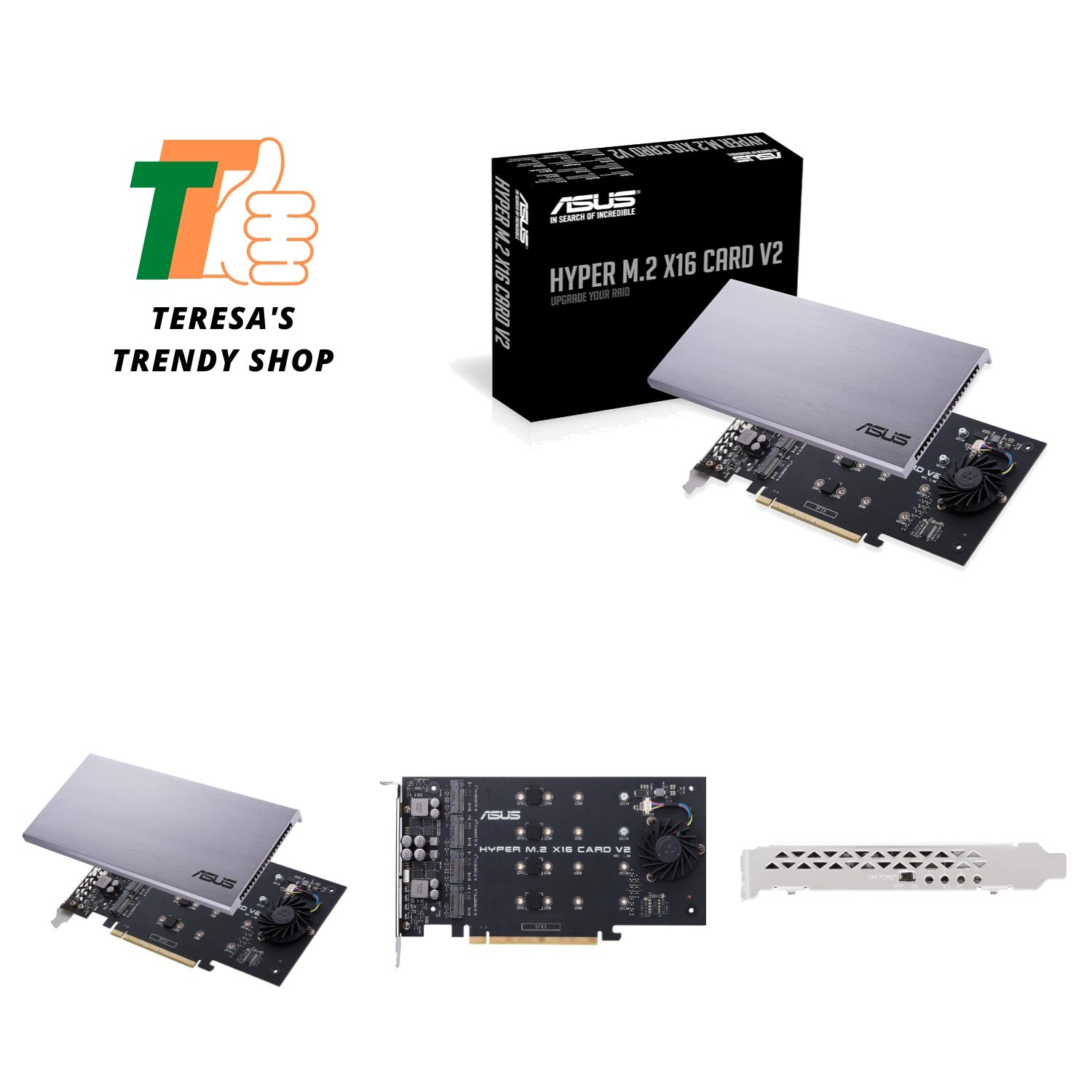 Hyper M.2 X16 PCIe 3.0 X4 Expansion Card V2 Supports 4 NVMe M.2 2242/2260/228...