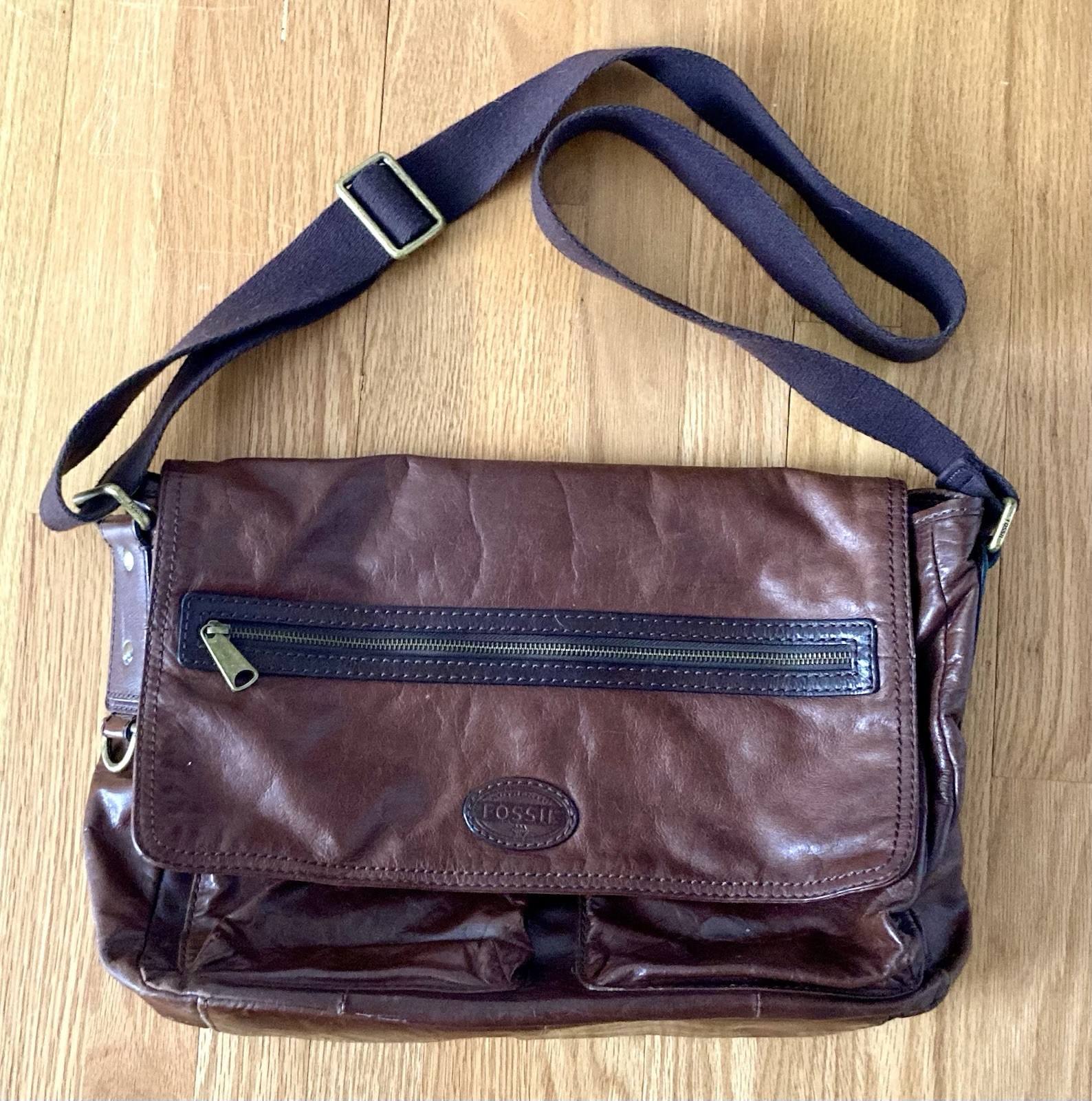 Fossil Transit Brown Leather Messenger Laptop Bag Fits 15" MBG8233