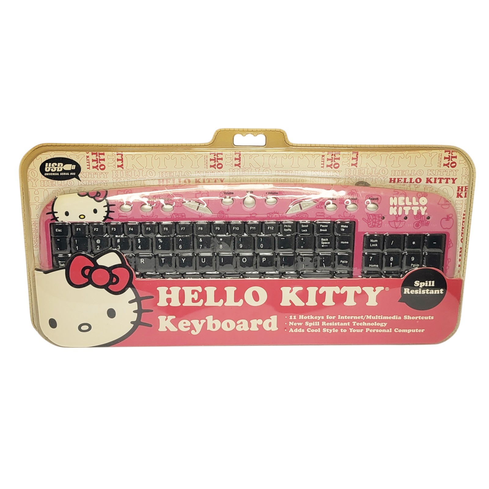 Hello Kitty USB Keyboard Pink Black Sanrio 11 Hot Keys Function New Sealed