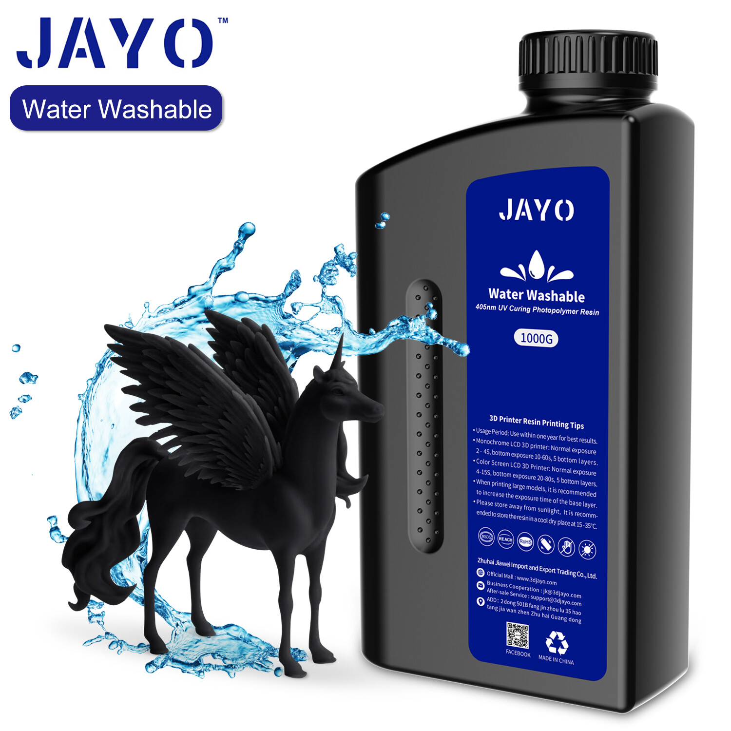 💧JAYO 1KG Water Washable 3D Printer Resin 405nm UV Light 2K/4K/8K LCD DLP SLA