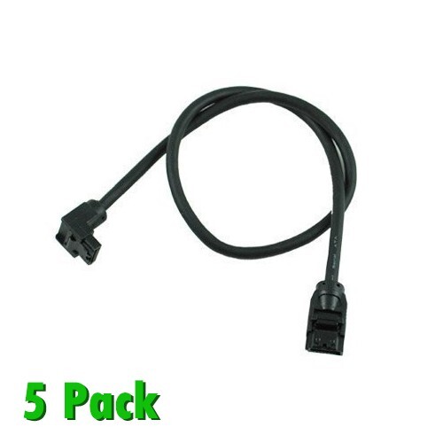 24" SATA III (SATA 3) 6Gb/s Round Black Cable, Straight to Right Angle - 5 PACK