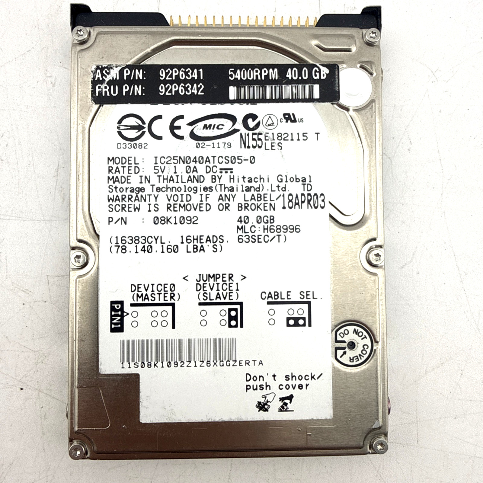 IBM Travelstar IC25N040ATCS05-0 40GB 2.5" ATA IDE Internal Hard Drive