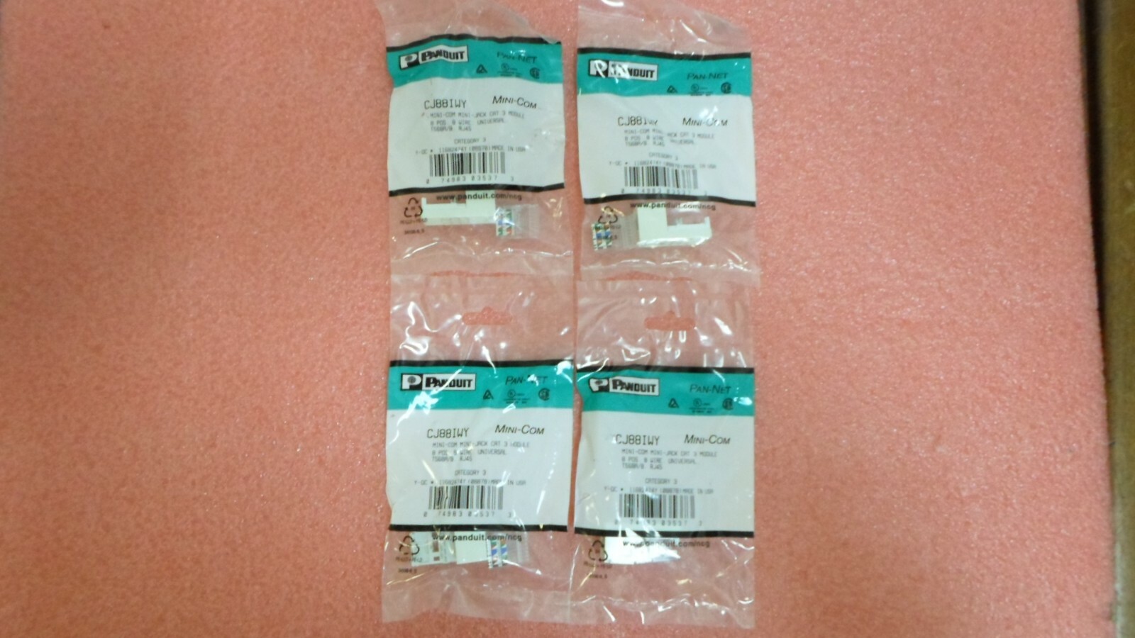 LOT OF 4 PANDUIT CJ88IWY Mini-Com Category 3 UTP Jack Module Off White RJ45