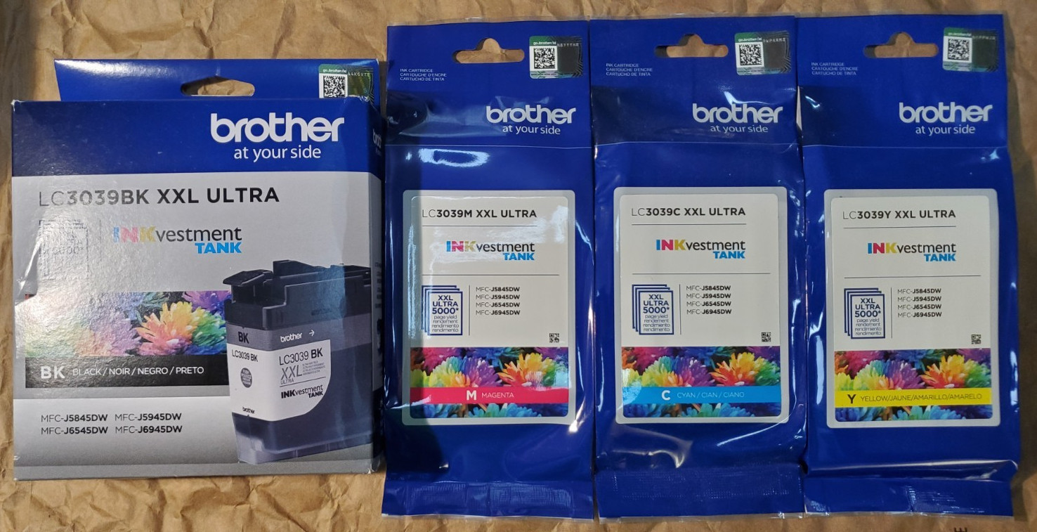 Lot of 4 Genuine Brother LC3039 BK C M Y XXL Ultra High Yield Ink OEM Exp 2028