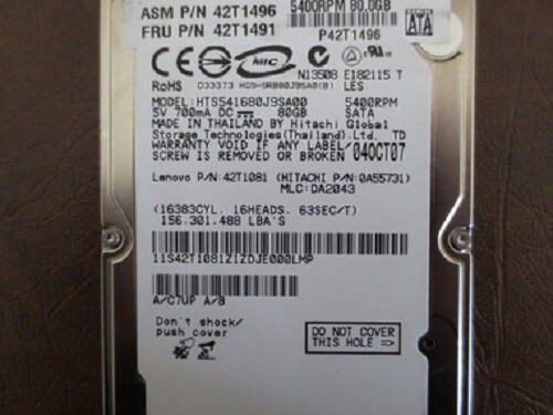 Hitachi HTS541680J9SA00 PN:0A55731 MLC:DA2043 80gb 2.5" Sata Hard Drive