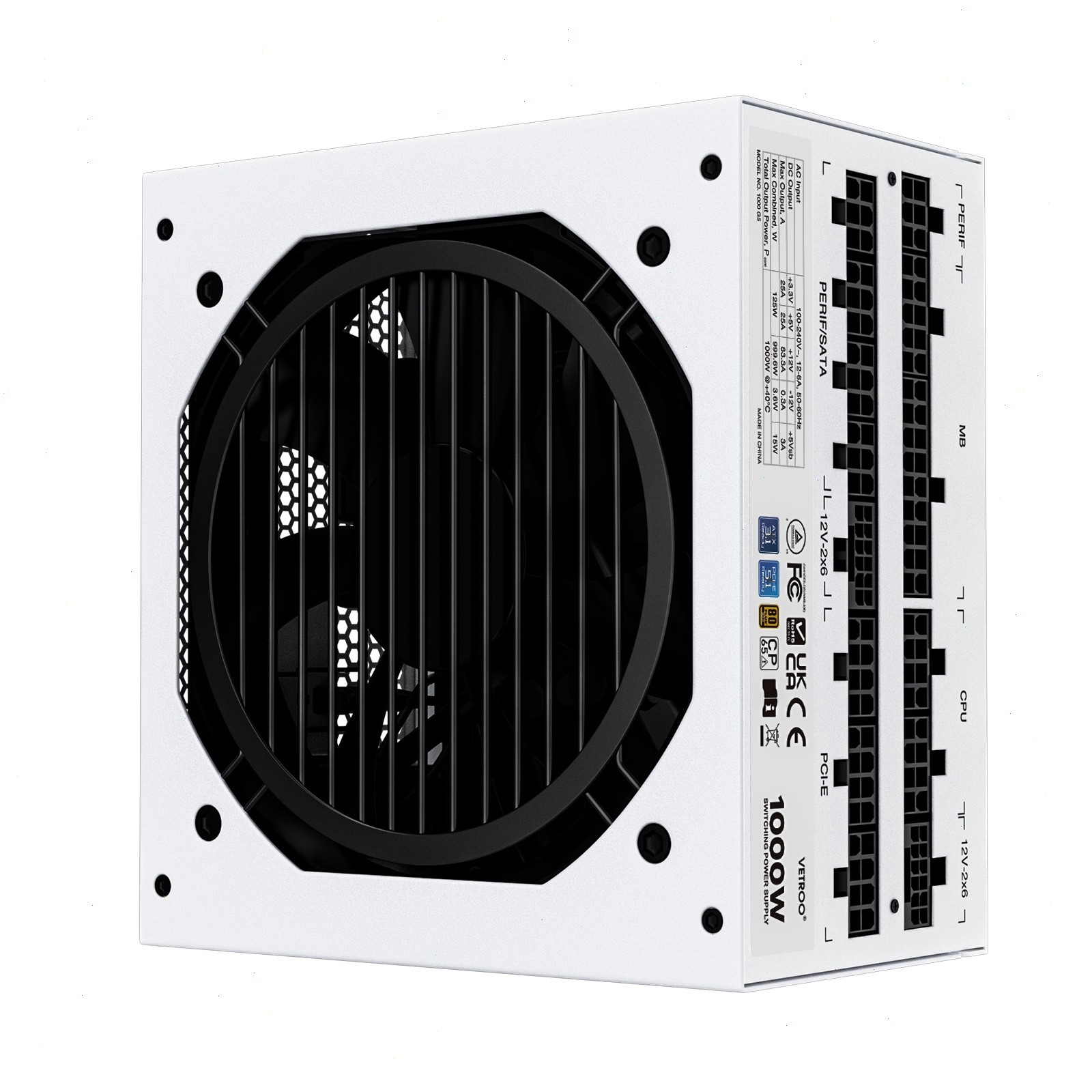 OPEN BOX Vetroo 1000W Power Supply PCIE5.1 Full Modular 80 plus Gold - White