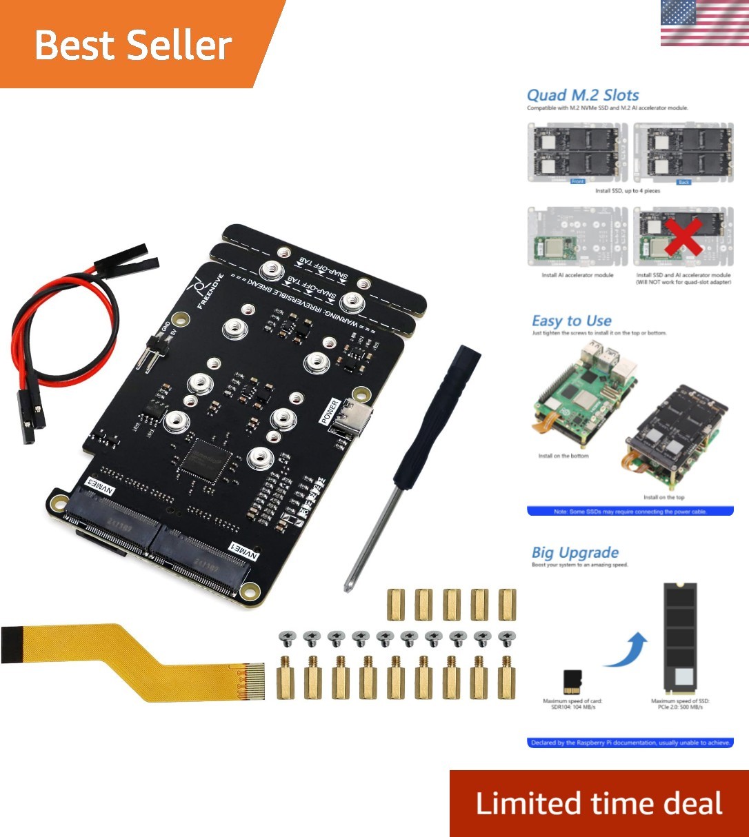Advanced Quad M.2 NVMe SSD HAT for Raspberry Pi 5 - Detailed Tutorial & Support