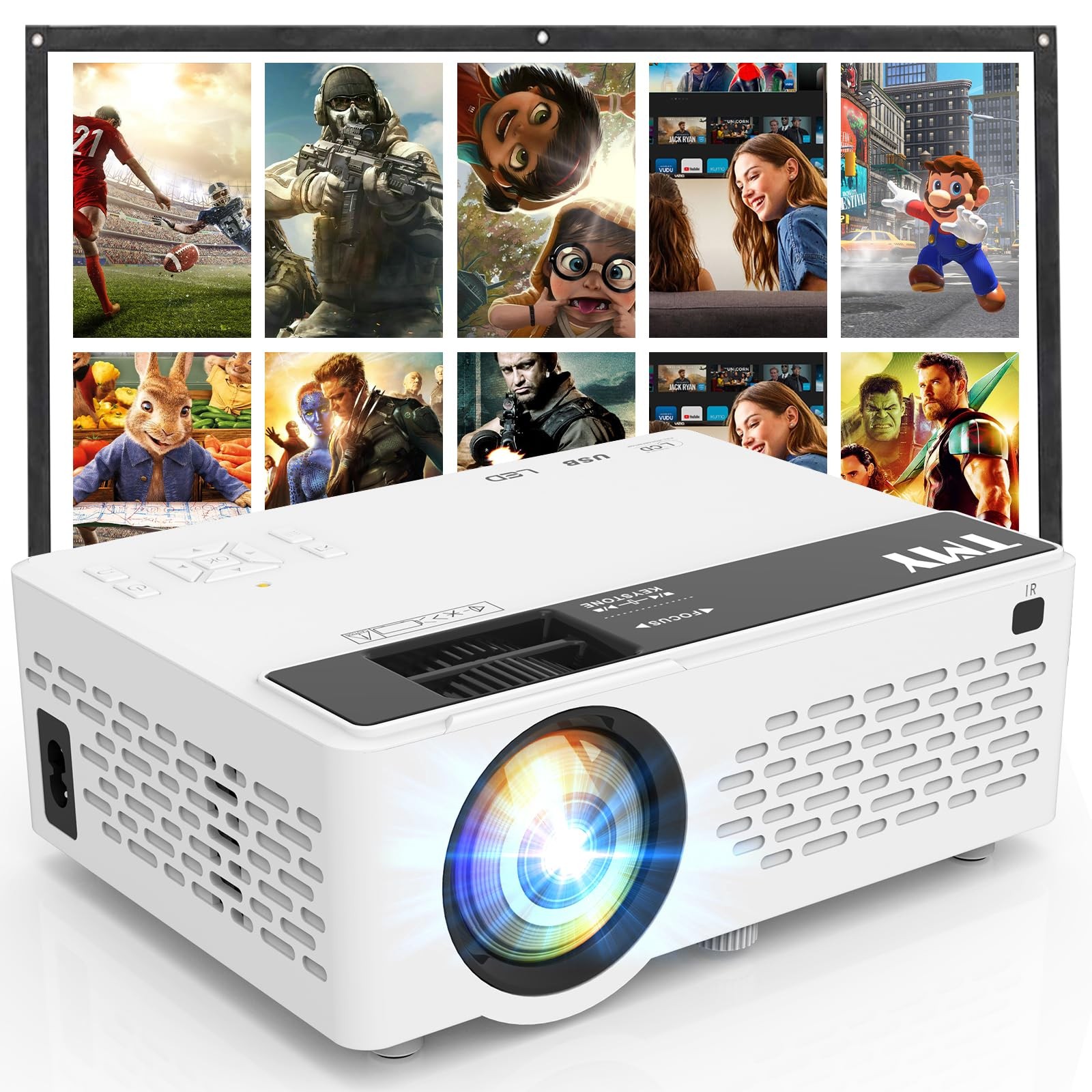 TMY 1080P Full HD Portable Mini Projector, Upgraded Bluetooth Movie 1, Black 