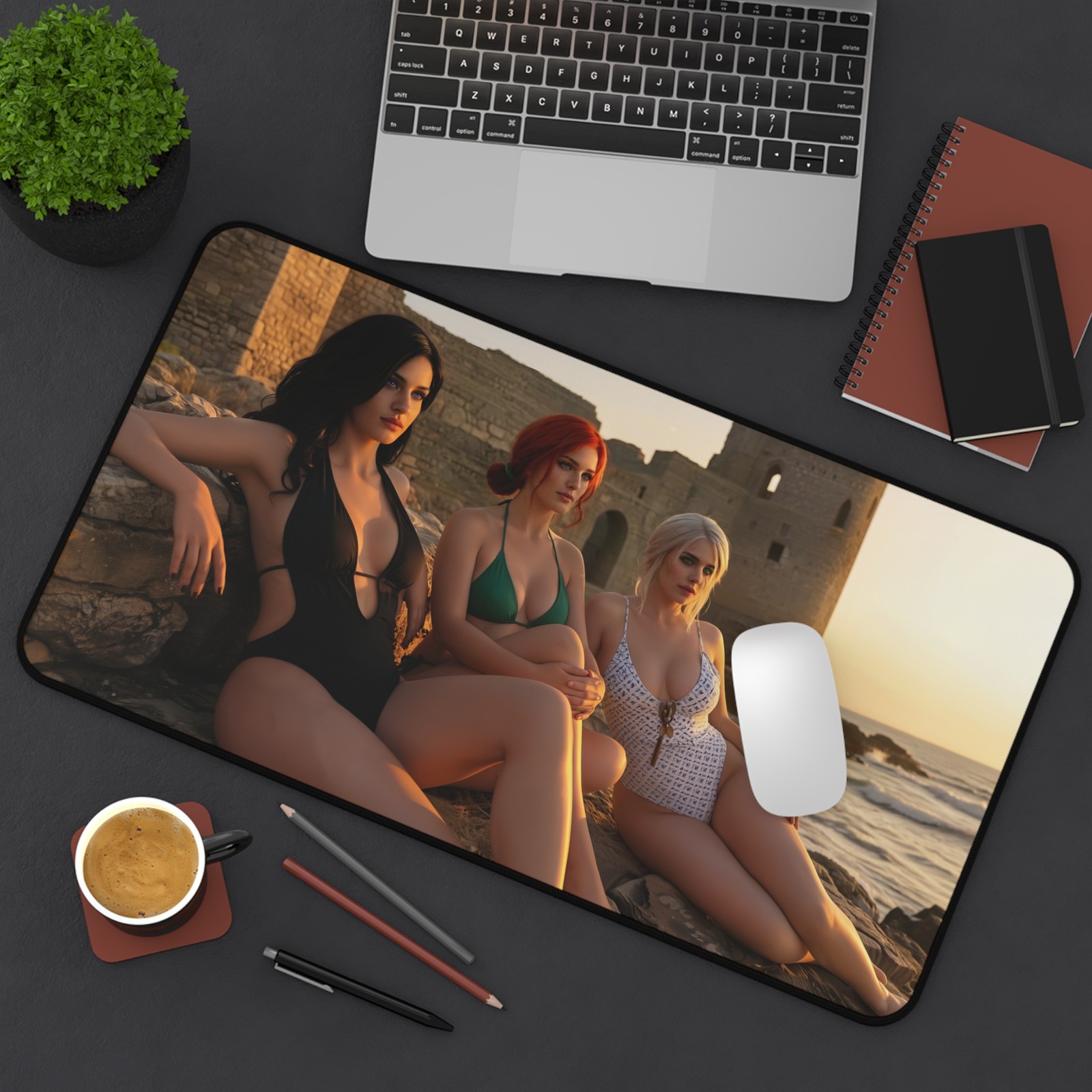 Ciri Triss Yennefer Desk Mat, Witcher Mouse Pad, Fantasy Summer Scene