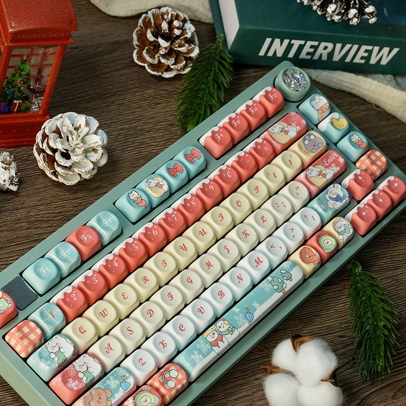 Snow Christmas MOA Keycap Set PBT Cute Winter Custom Keys for MX Keyboard