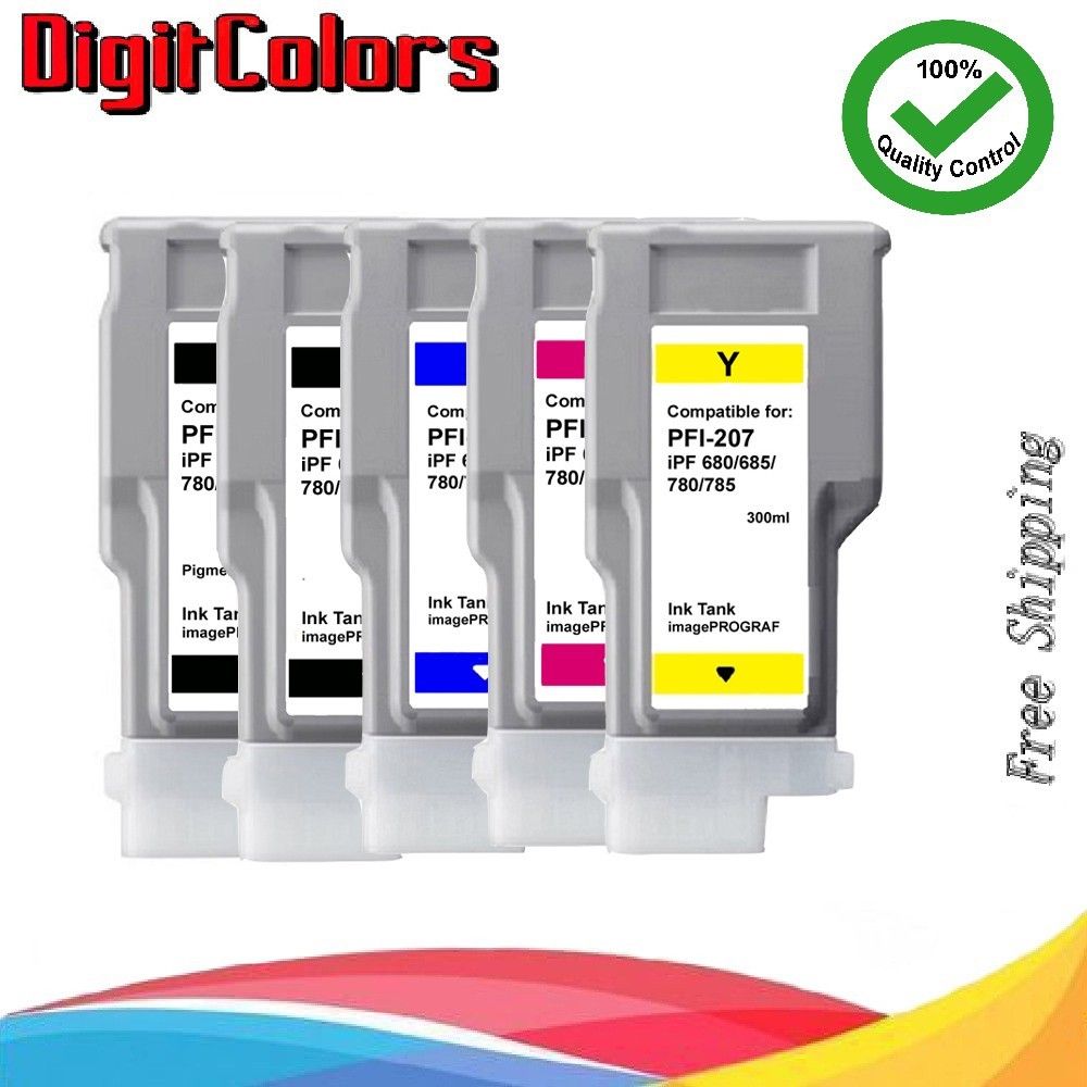 A full set of PFI-207 5 color Ink Tank for Canon iPF680 IPF685 IPF780 IPF785