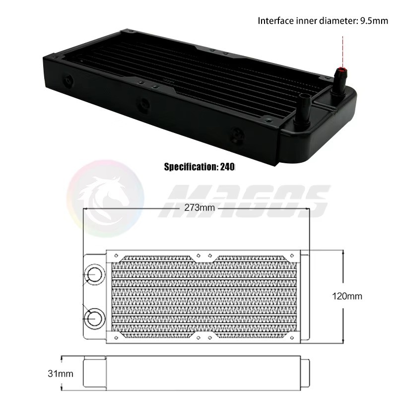 Flying Elephant Aluminum PC Water Cooling Radiator 60-360mm Black/White