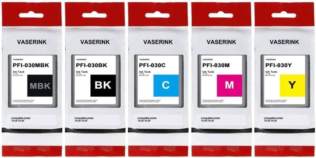 PFI-030 Ink Cartridge 55-ml (5Pcs, Matte Black,Black Cyan Magenta Yellow)