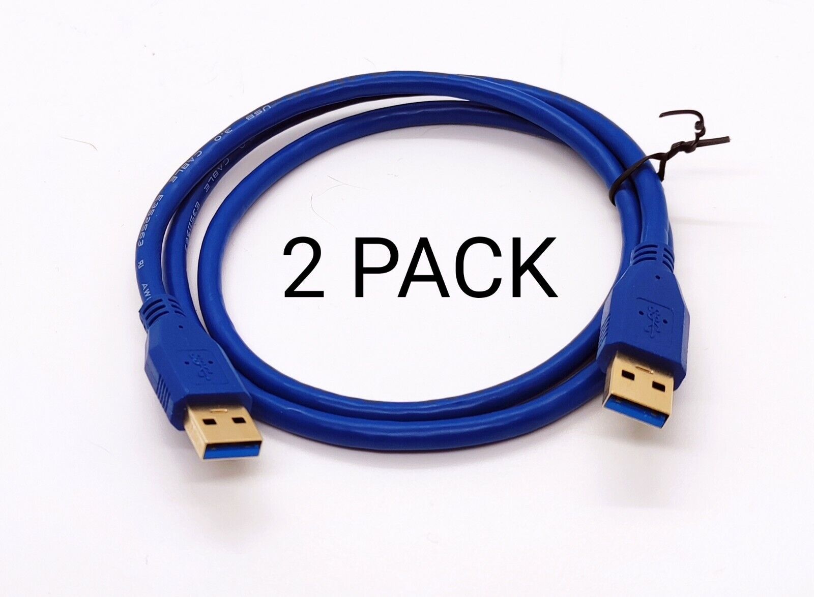 2 Pack 3Ft USB 3.0 Super Speed 4.8Gbps Gold Plate Type A Male to Male Cable Blu 