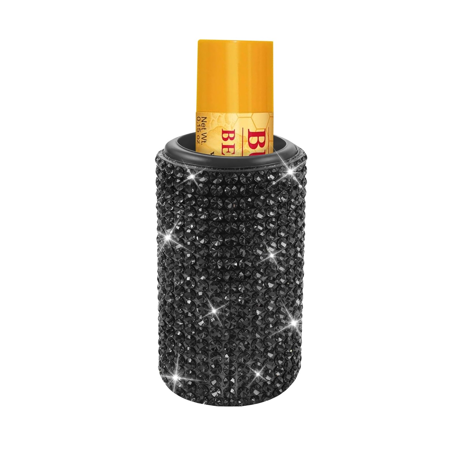 Upright Car Chapstick Holder Bling Insulating Lip Balm Rhinestone Black