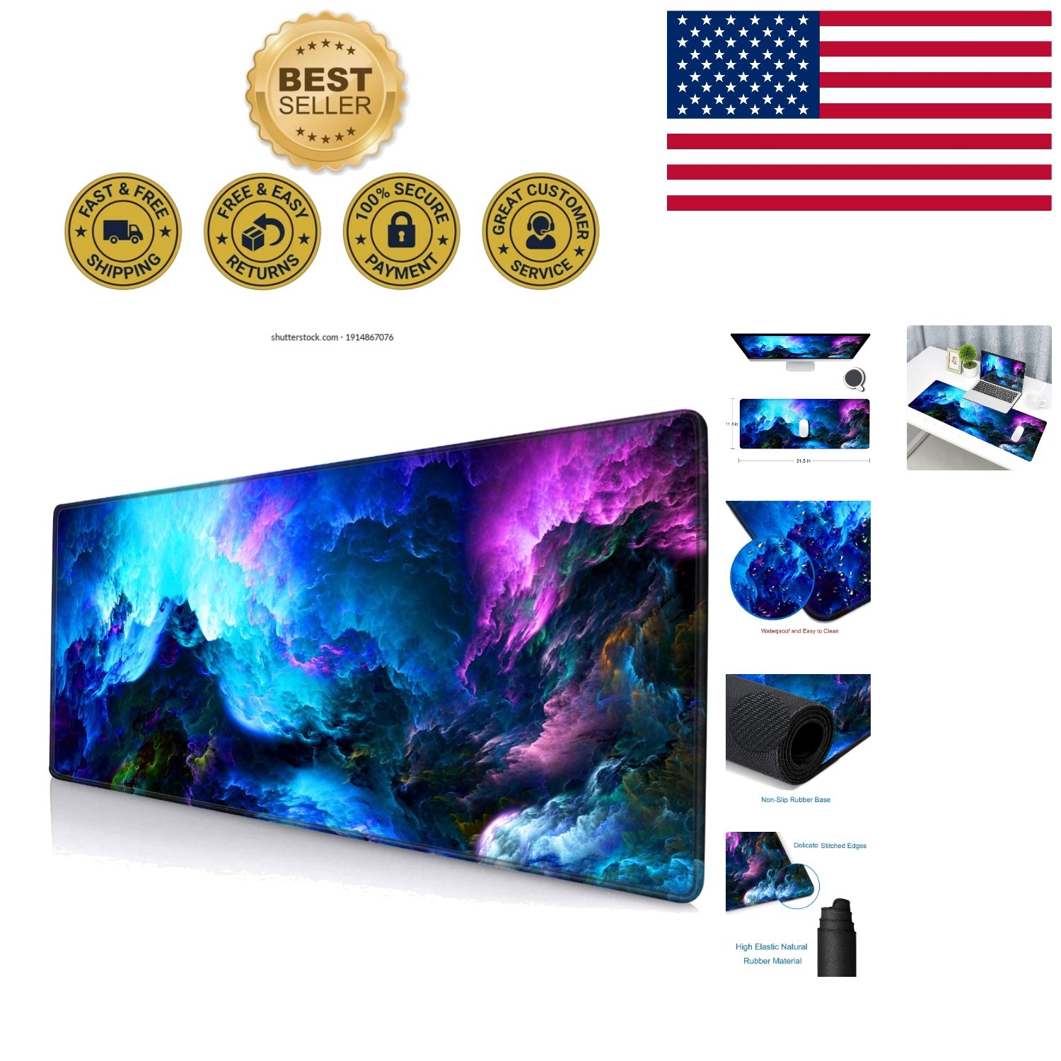 Stylish 31.5x11.8in Desk Pad with Dazzling Galaxy Design - Washable & Non-Slip