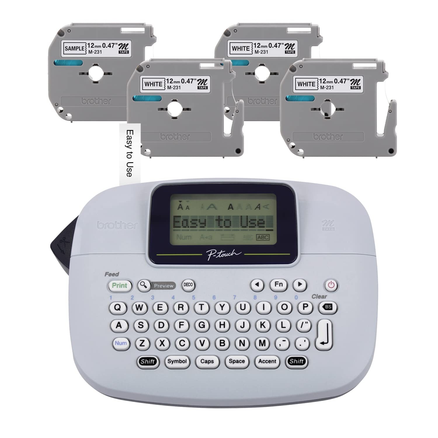 Brother PT-M95 P-Touch Monochrome Label Maker Bundle (4 Small, White