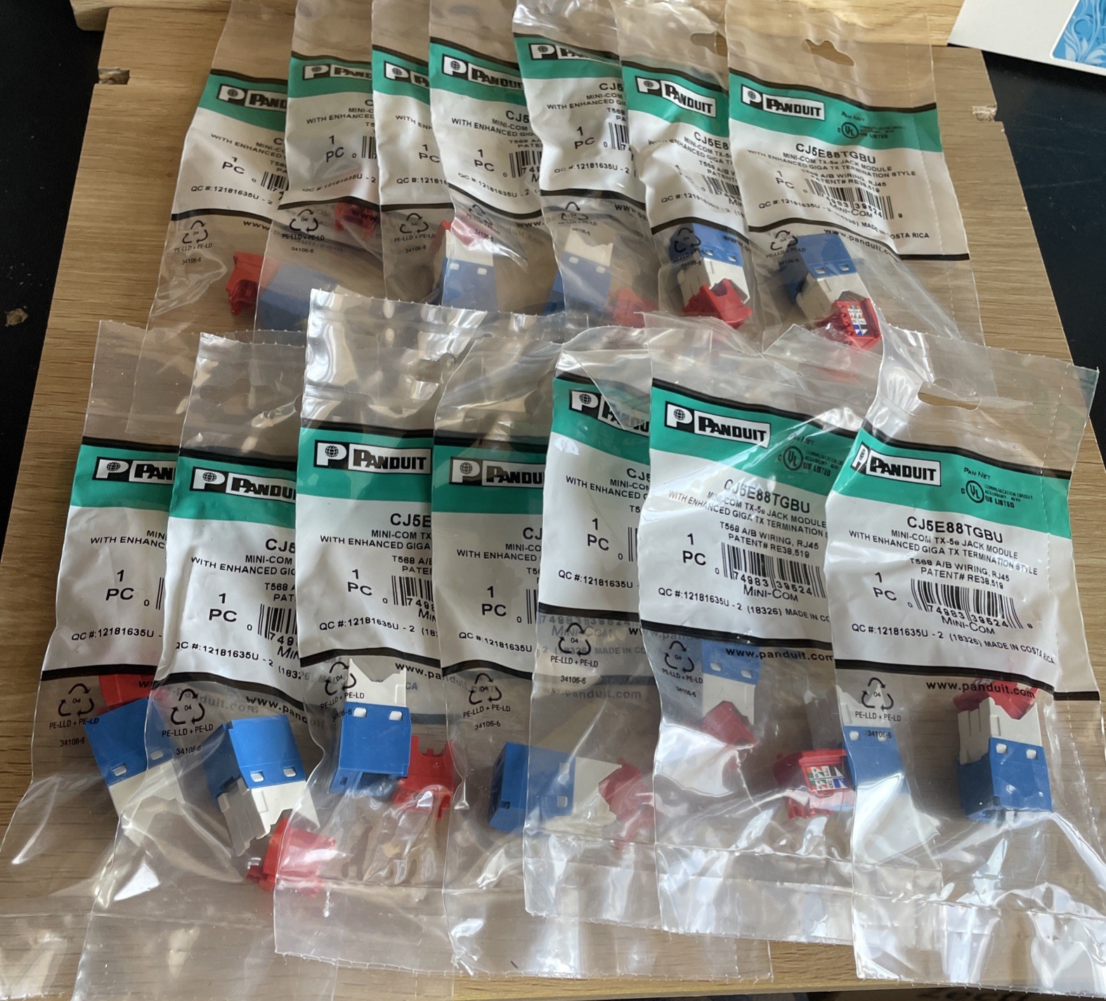 (QTY 14) Panduit CJ5E88TGBU Mini-Com Cat 5e TG-Style Jack Modules T568A/B Wiring