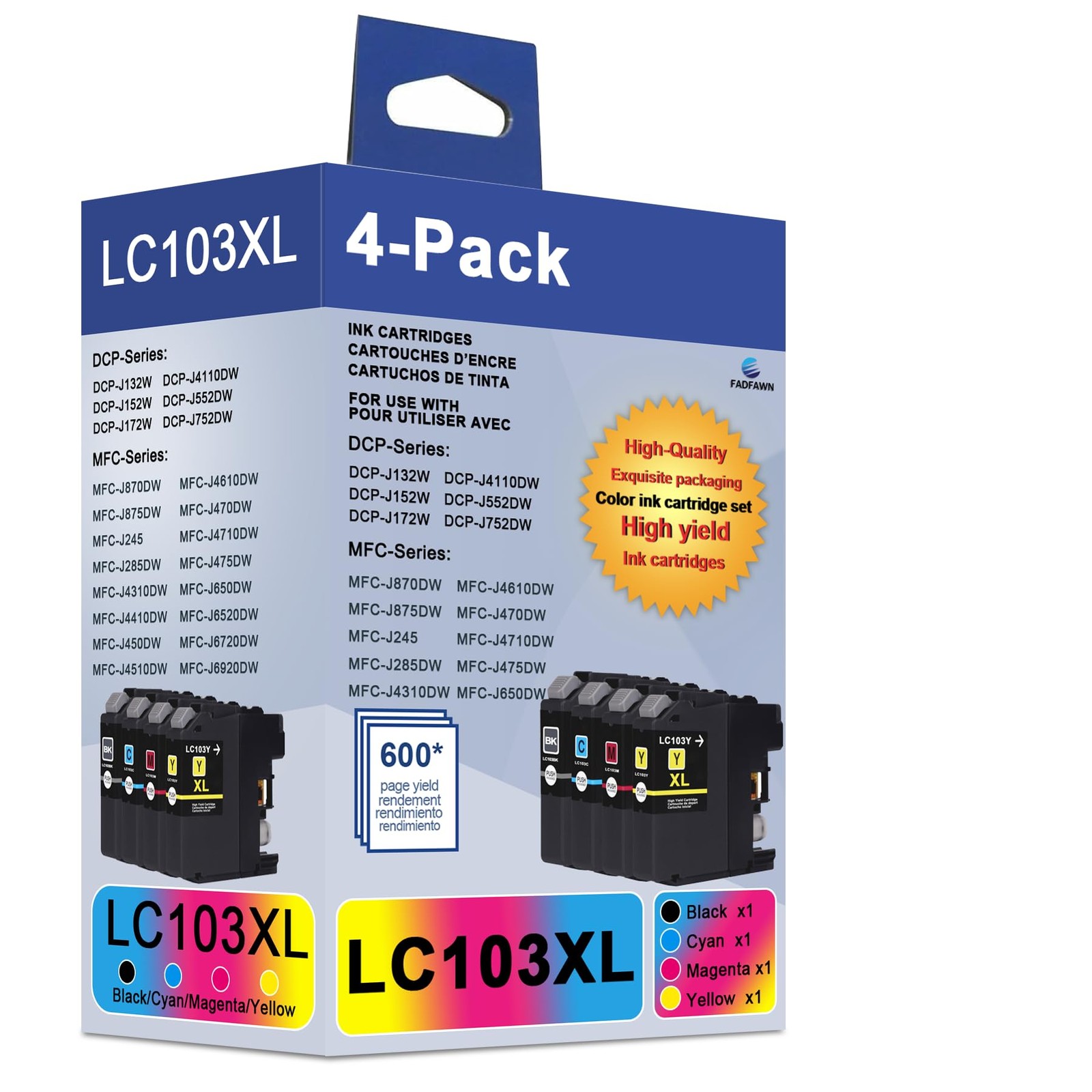 LC103 XL Multicolor Ink Cartridges Clog-Free 4-Pack for Brother
