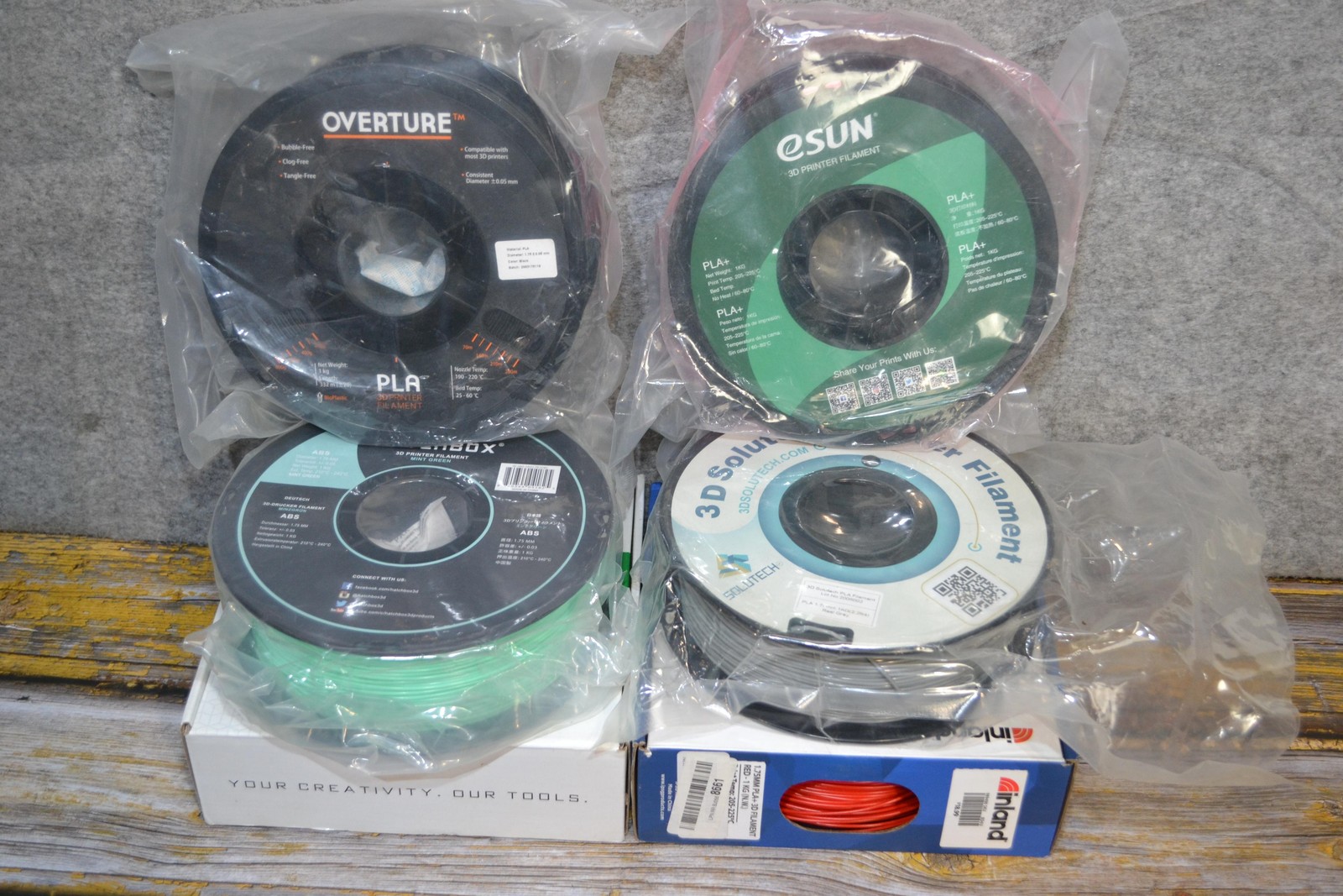 Lot 5 PLA 3D Printer Filament 1.75mm Spools Multicolor Overture ESUN HATCHBOX