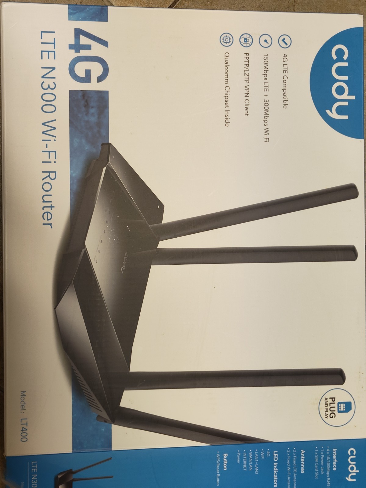 Cudy LT400 4G LTE N300 Wi-Fi Router, 4 LAN Ports, VPN, Beamforming, Unlocked