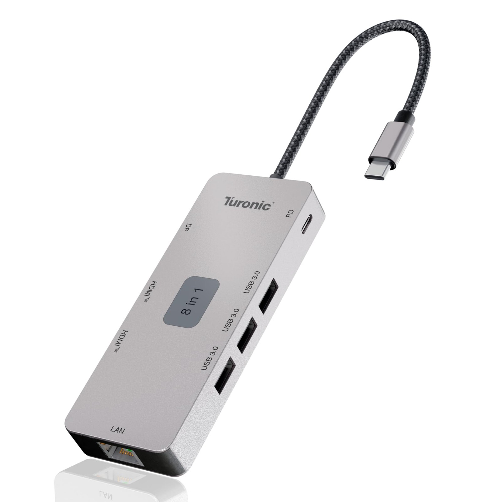 Turonic BYL-2401 Docking Station 8-in-1 USB-C Hub Dual HDMI 4K 100W PD LAN