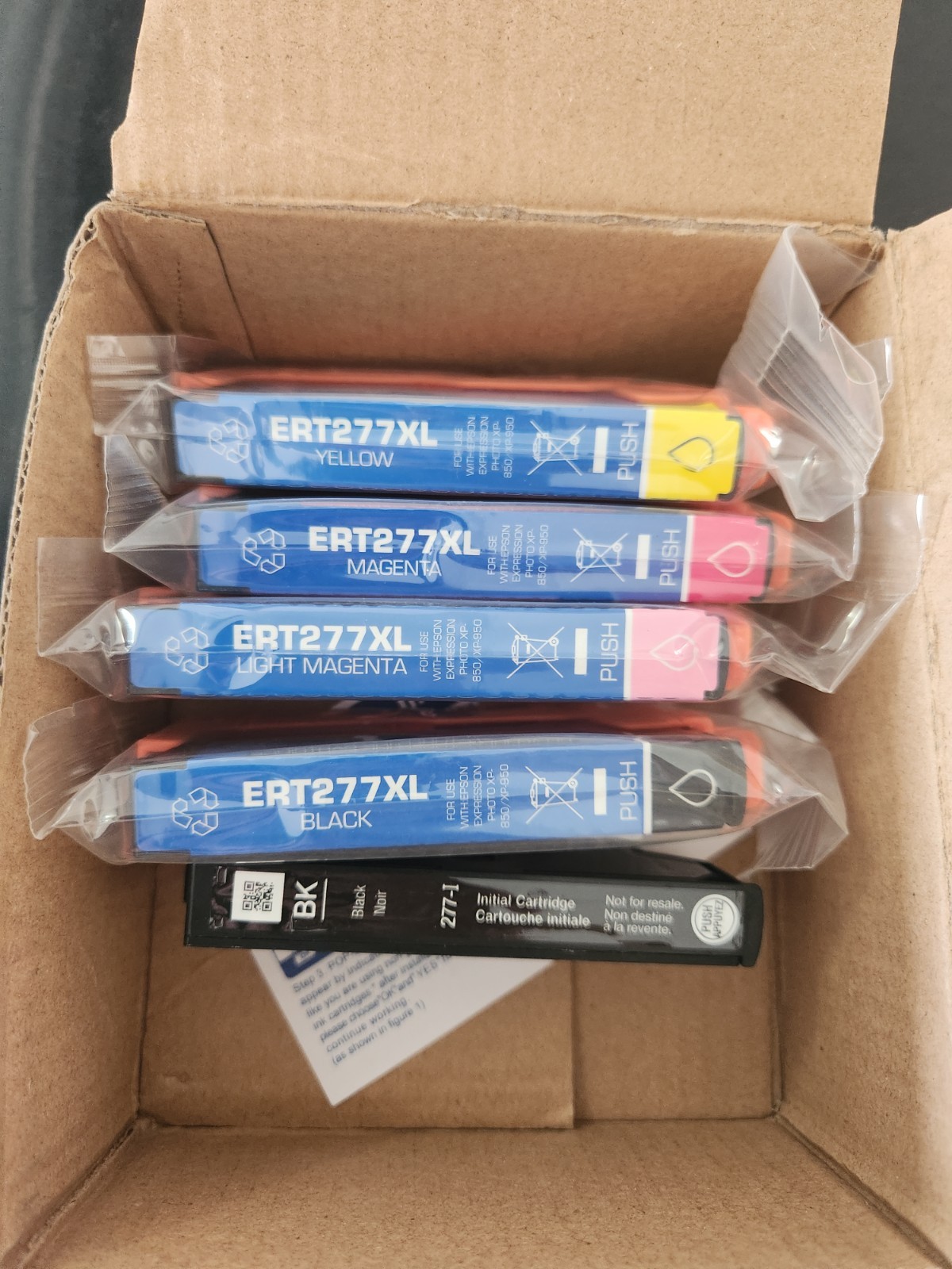 Epson 277xl ink cartridges (Four Premium Reman* Unopened) YMK And Light Magenta 