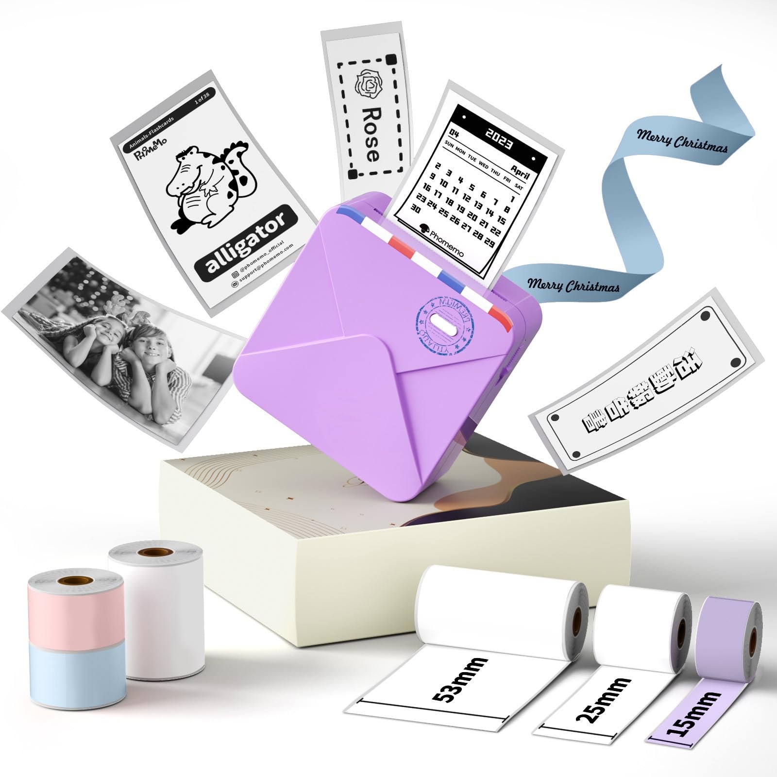 Phomemo M02S Mini Thermal Printer 300DPI Portable Label Maker with 6 Rolls