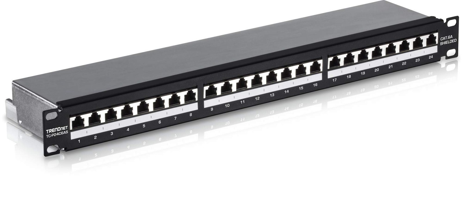 24-Port Cat6A Shielded Patch Panel, 1U 19" Metal 24 Port, Black