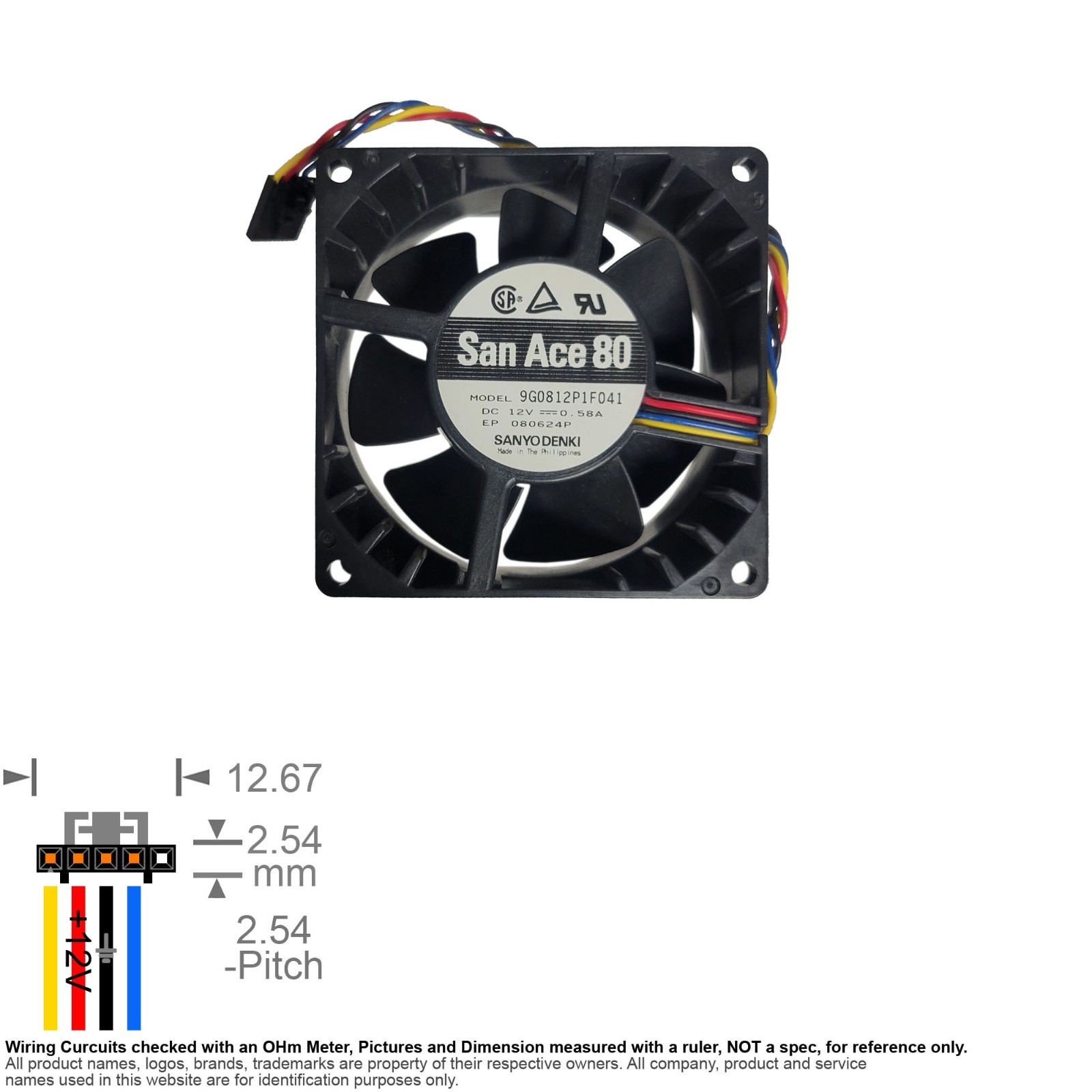 Fan Axial Muffin Cooling DC 12V  80mm 80x80x38 San Ace 80 9G0812P1F041 0.58A