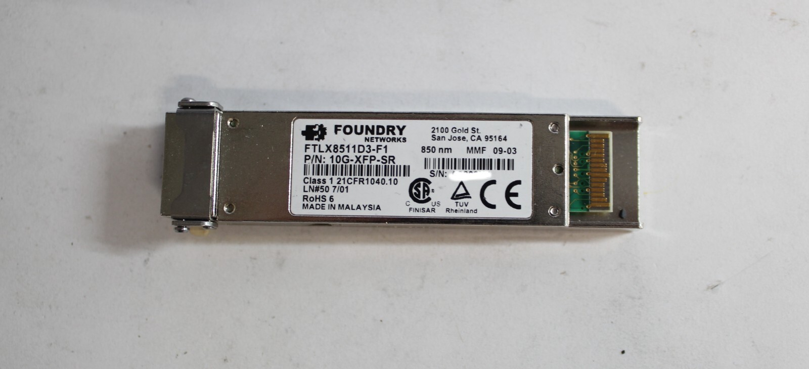 Foundry Finisar 10G-XFP-SR 10GB MMF XFP Optical Transceiver FTLX8511D3-F1