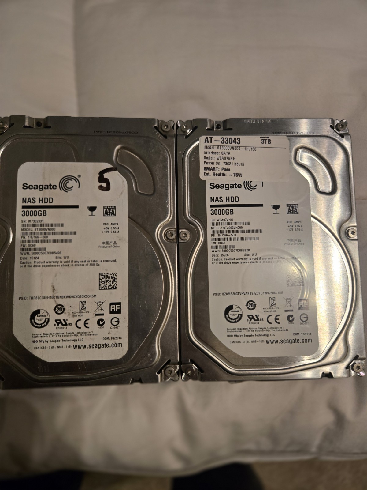 lot 2 Seagate NAS HDD ST3000VN000 3TB 3.5" SATA 5900RPM