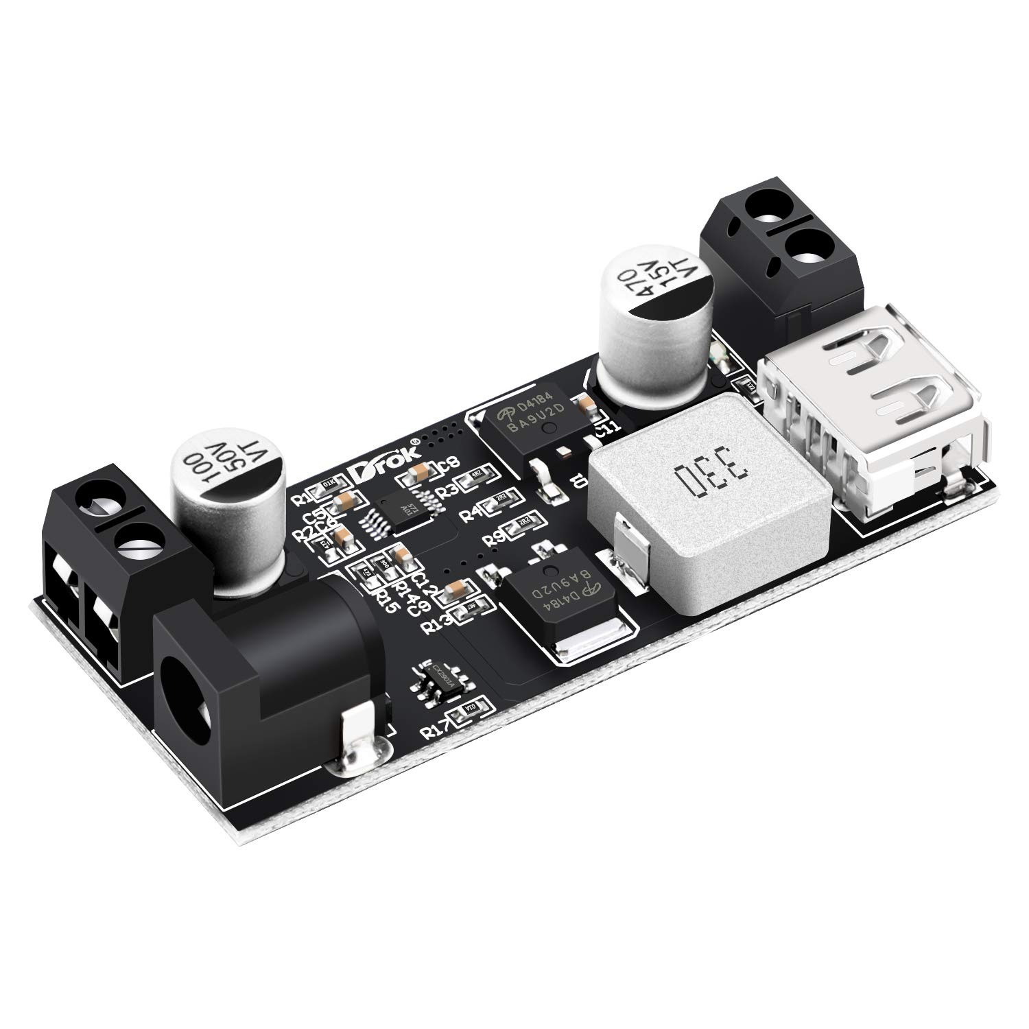 DROK Buck Converter 12v to 5v, 5A USB Voltage Regulator DC 1pcs, Black Pro
