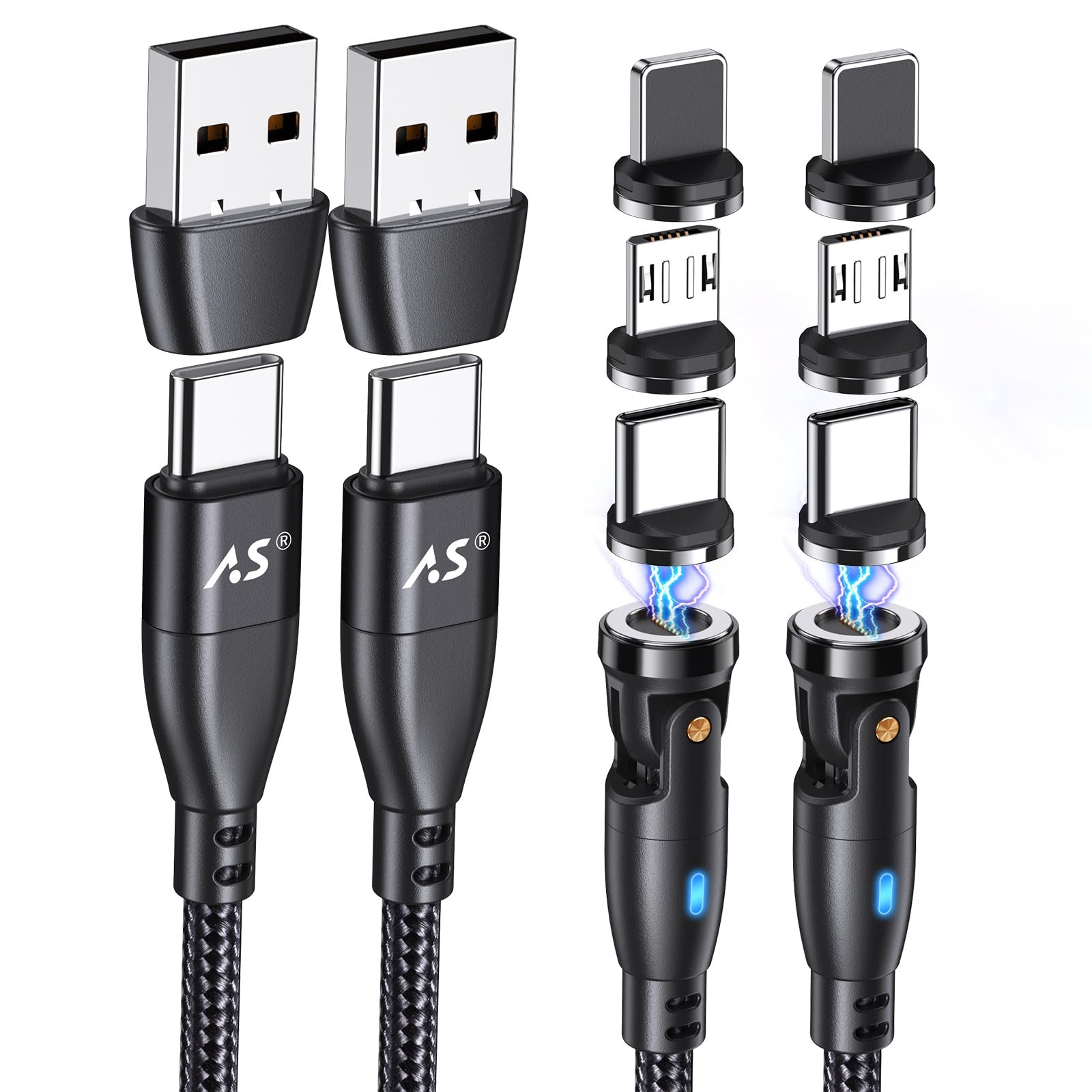 100W 540 Rotation Magnetic Charging Cable 3.3 feet, 6 Black