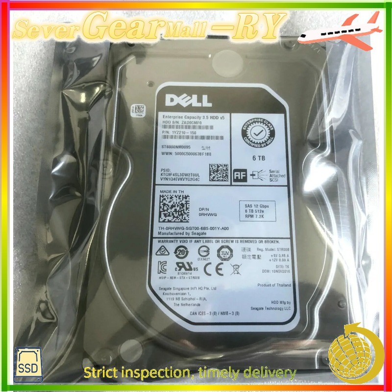 For DELL RHVWG 0RHVWG ST6000NM0095 6TB 7200RPM 128MB SAS 12Gb/s 3.5" Hard Drive