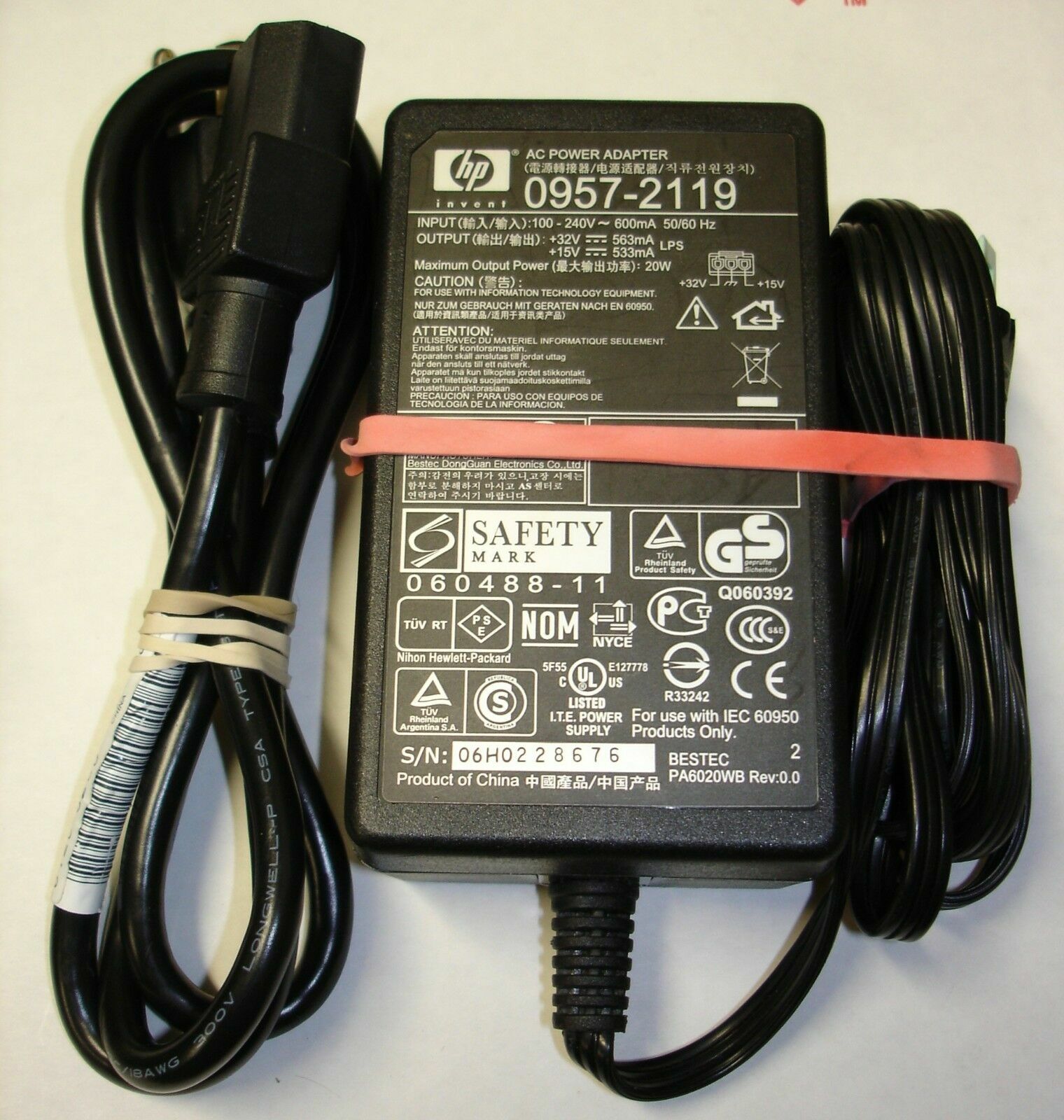 Genuine HP 0957-2119 OEM AC Adapter Printer Power Supply 32V 15V 0.56A w/Cord