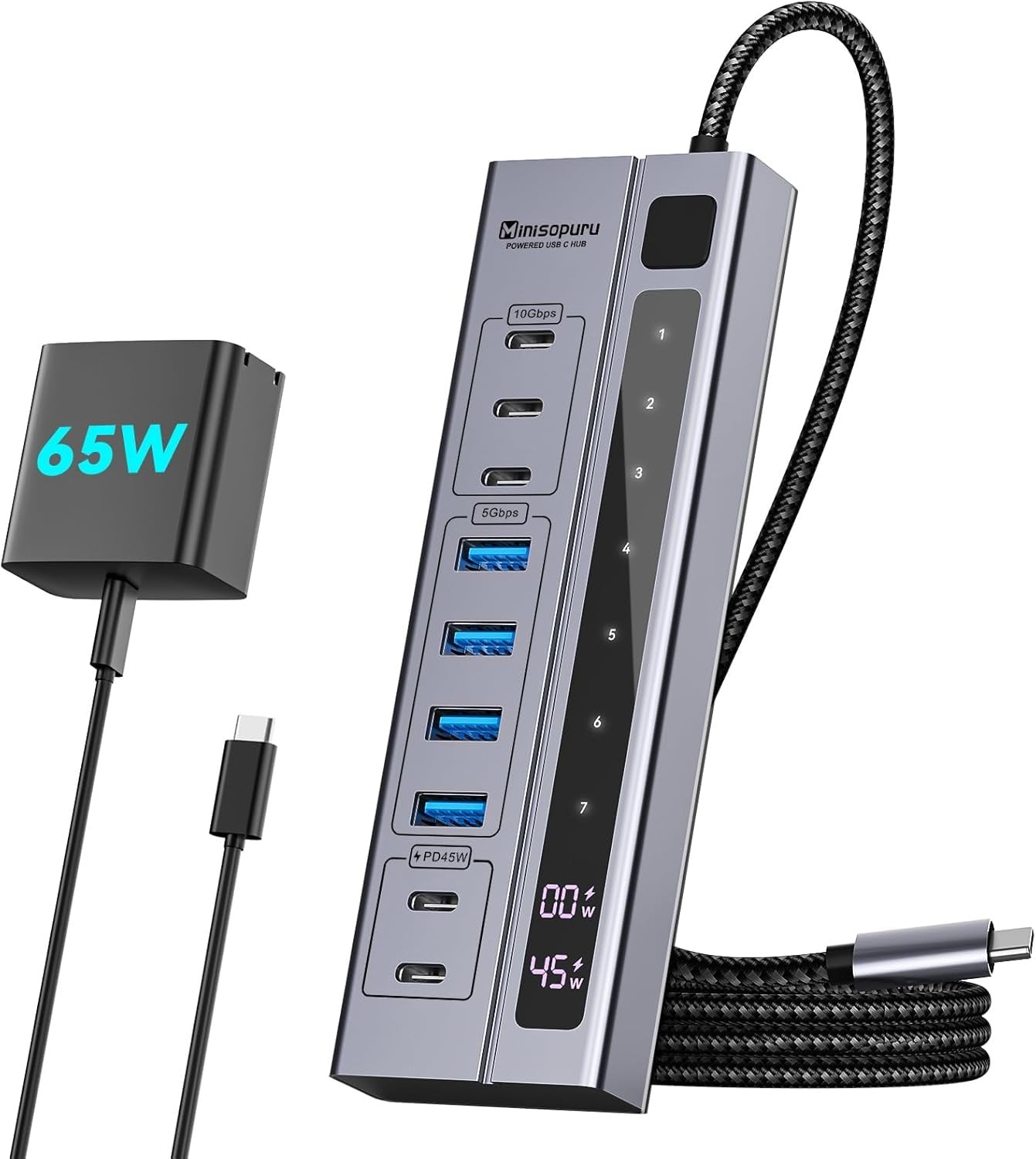 Minisopuru 9 in 1 Powered USB C Hub – Support Max 45W Charging with 65W USB-C...