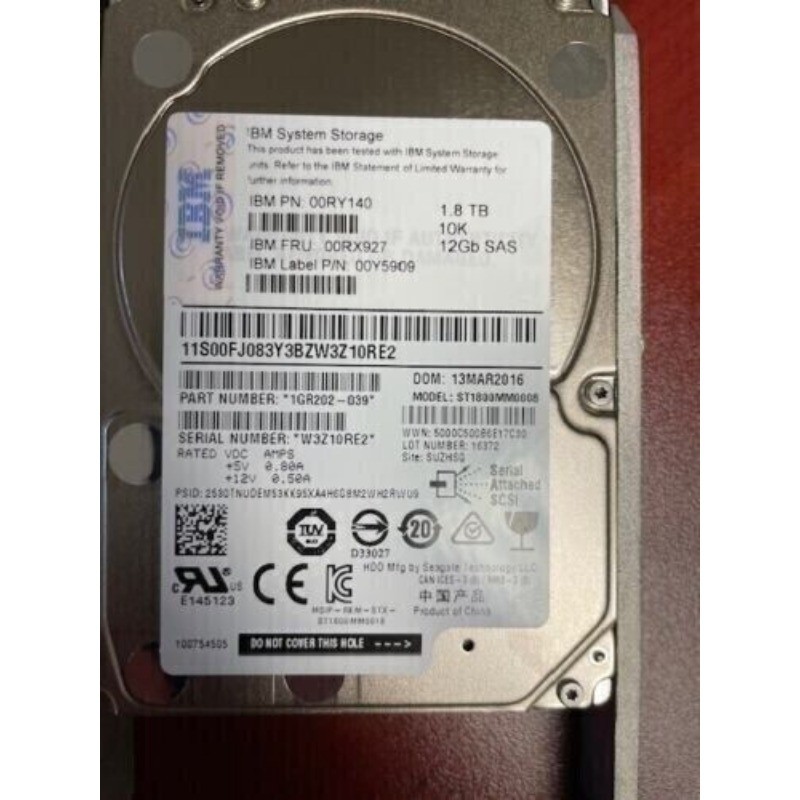 FOR IBM 1.8TB 00MN526 00RX927 1.8TB 10K 12Gb/s 2.5" SAS V3700 HARD DRIVE